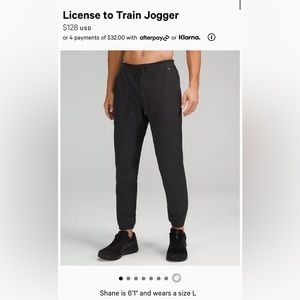 Mens Lululemon license to train joggers